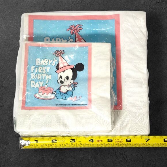 Vintage Disney Baby’s First Birthday Mickey Mouse Napkins Set of 2 1984 Licensed - Picture 8 of 8